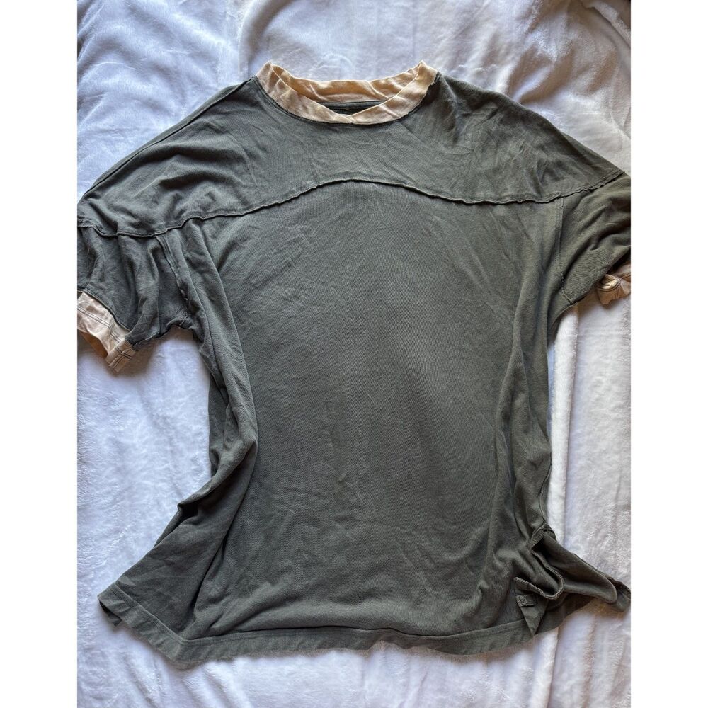 Free People We The Free Womens L Green Yellow Oversized Cotton T Shirt